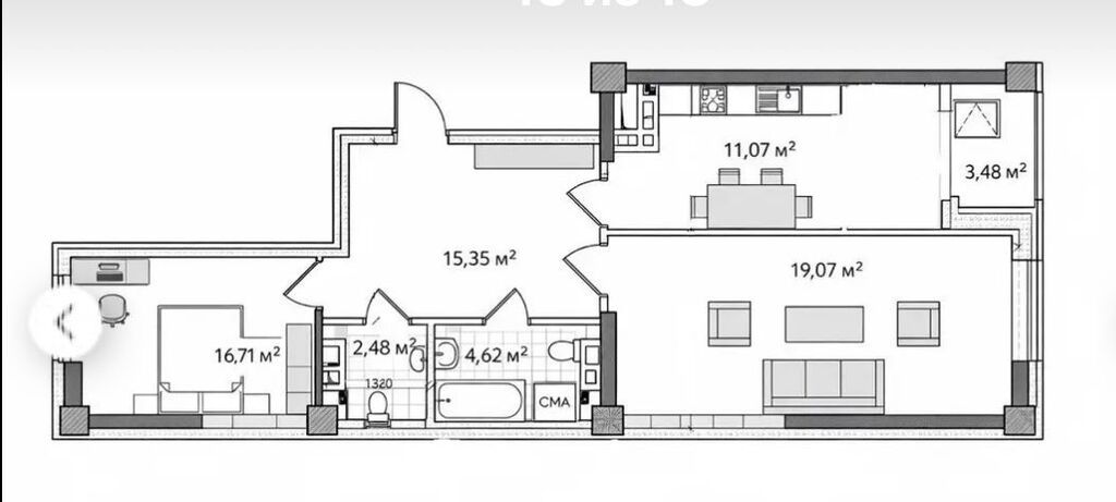 2 комнаты, 73 м², Элитка, 3 этаж, ПСО (под самоотделку): фото 1