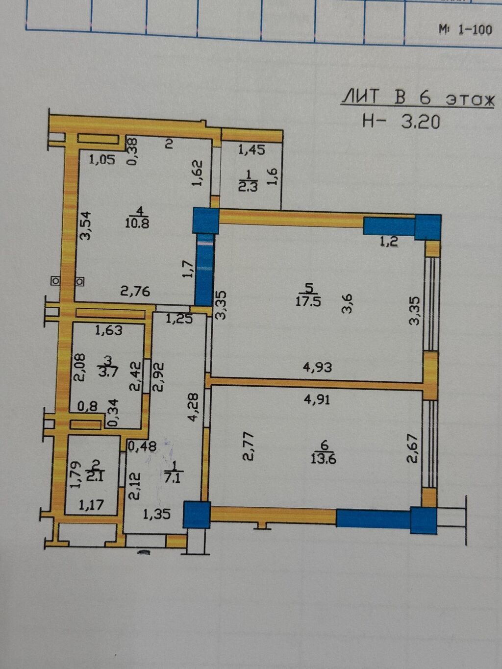 2 комнаты, 58 м², Джал-15 Элитка, 6 этаж, ПСО (под самоотделку): фото 2