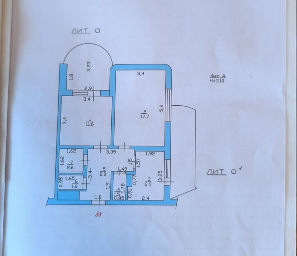 2 комнаты, 50 м², Моссовет Индивидуалка, 15 этаж, Старый ремонт: фото 2