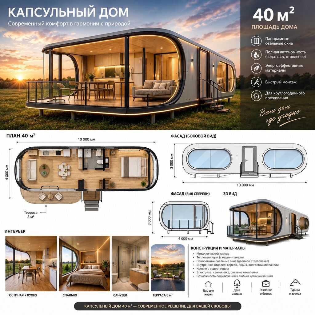 Капсульный, 3 комнаты, 42 м², Собственник: фото 1