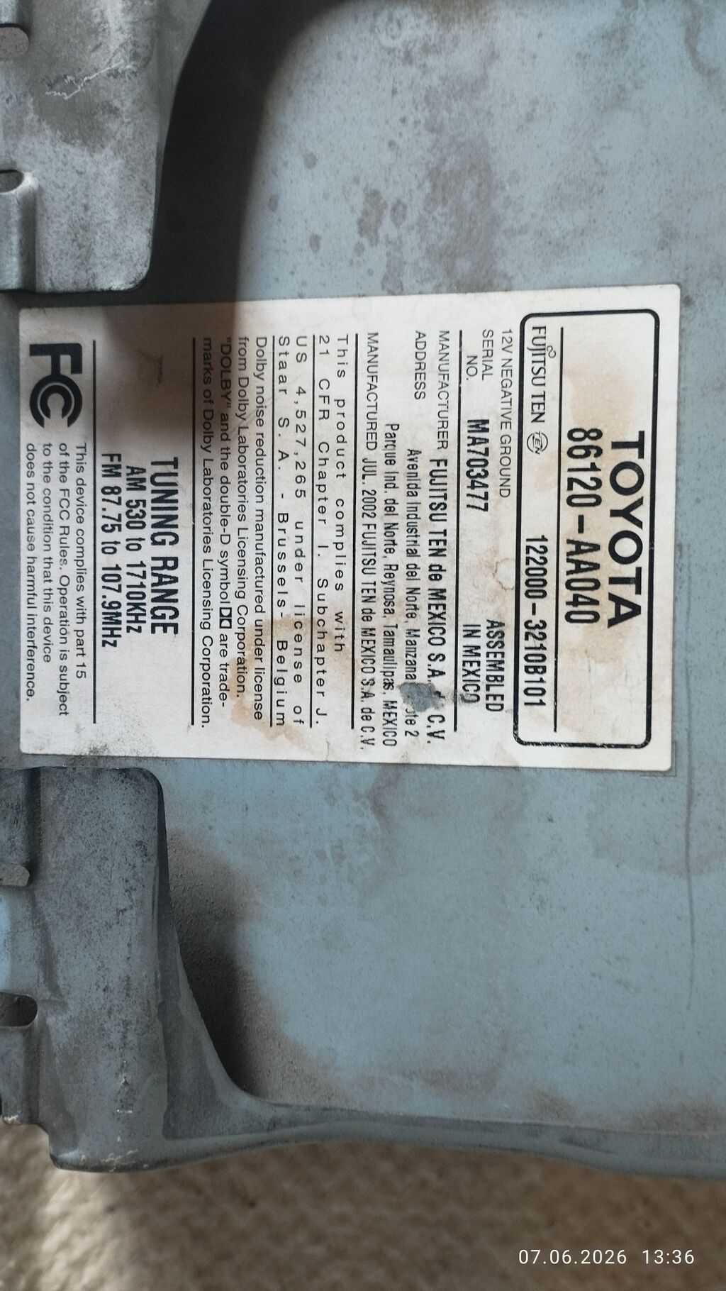 Магнитола Toyota (Fujitsu Ten) с CD, кассетной декой и радио AM/FM: фото 2