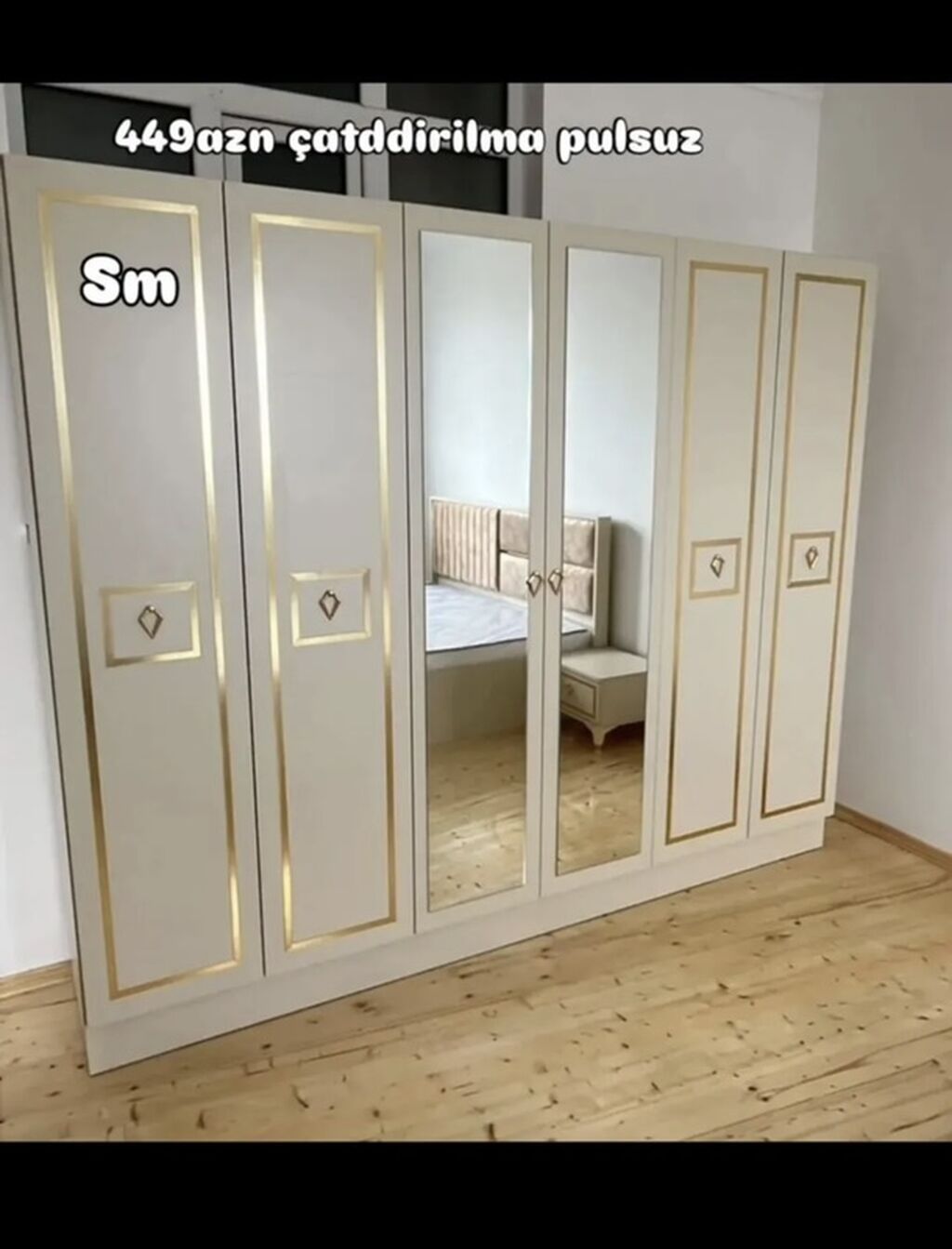 6 qapılı yataq otağı şkafı. Model klassik-modern üslubda hazırlanıb