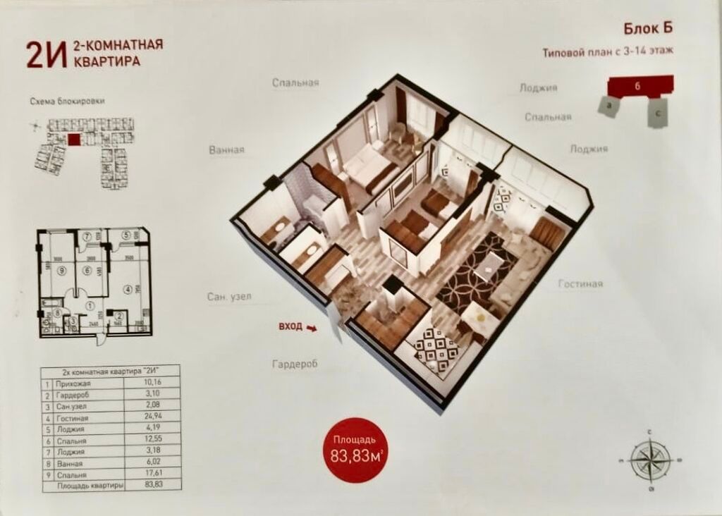 2 комнаты, 84 м², Мега Комфорт ТЦ Элитка, 4 этаж, ПСО (под самоотделку): фото 3