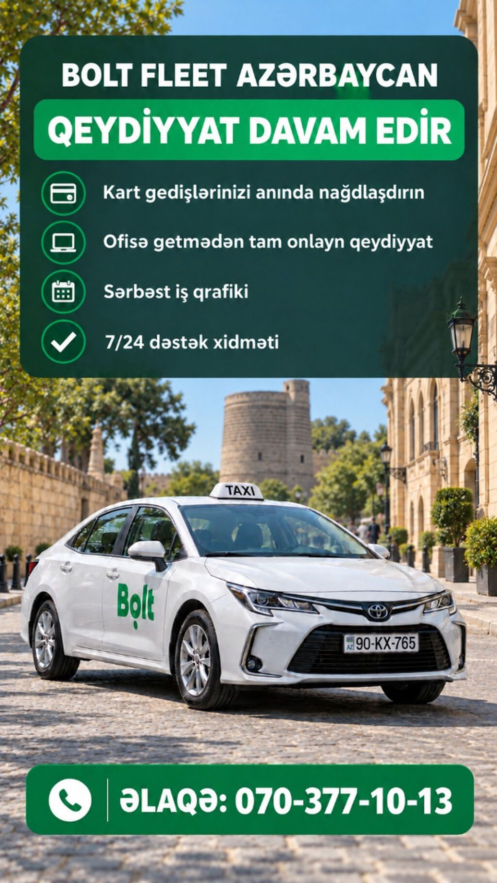 Taksi sürücüsü tələb olunur, Şəxsi nəqliyyat vasitəsi ilə, 1 ildən az təcrübə