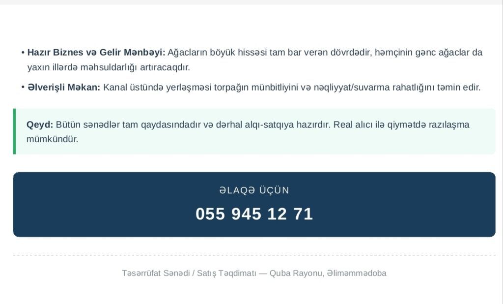 80 sot, Kənd təsərrüfatı, Mülkiyyətçi, Kupça (Çıxarış)