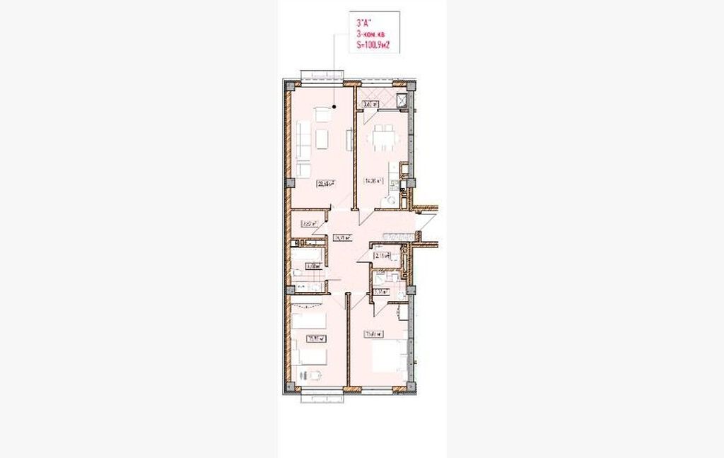 3 комнаты, 100 м², Асанбай мкр Элитка, 9 этаж, ПСО (под самоотделку): фото 3