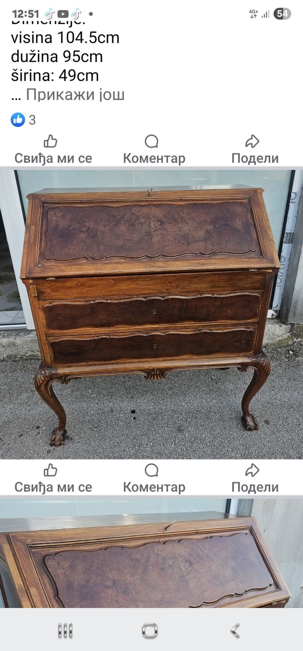 Stilski radni stolovi: Pisaći biro/sekretar od punog drveta sa preklopnom radnom pločom i