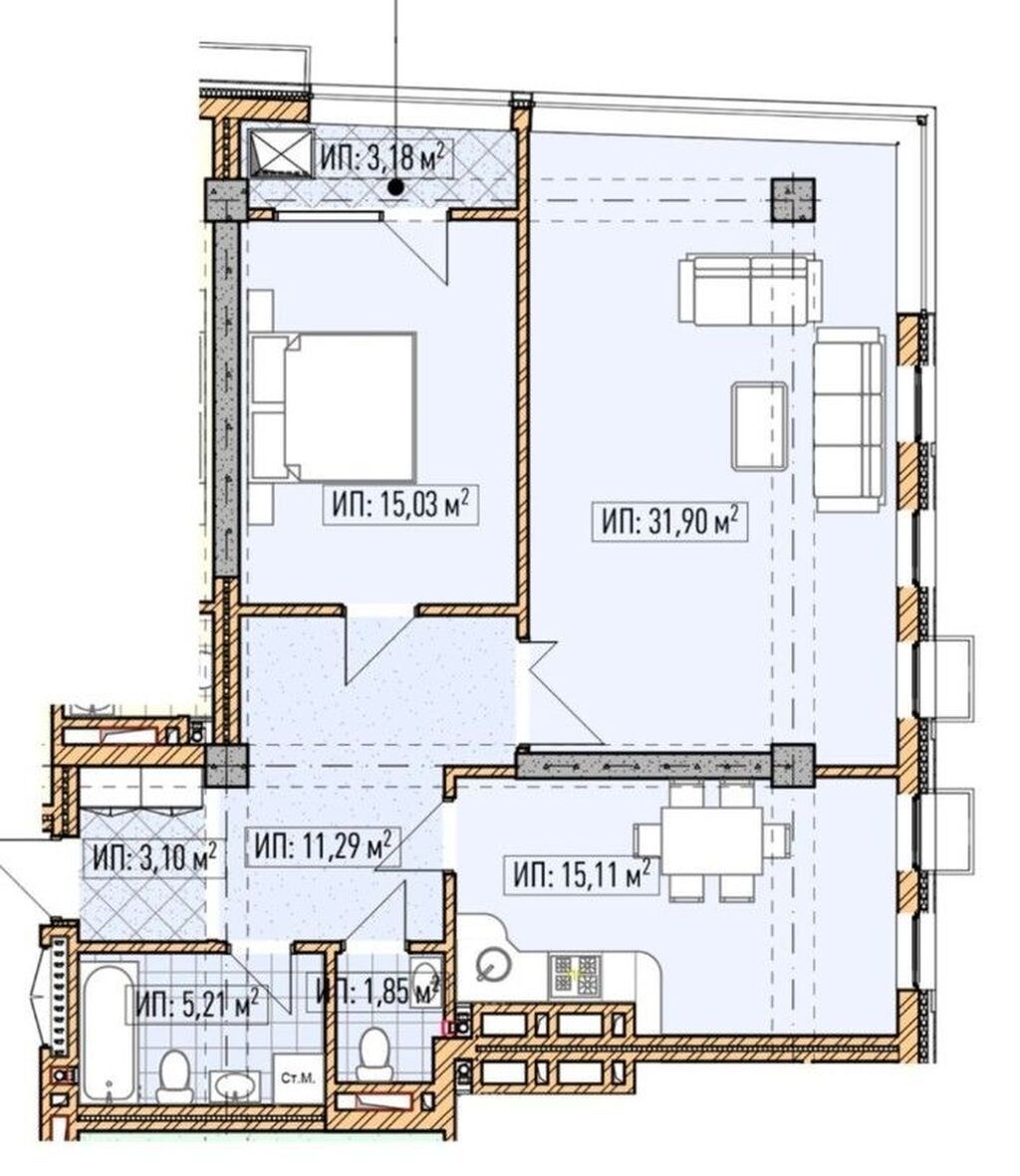 2 комнаты, 87 м², Южная Магистраль Элитка, 7 этаж, ПСО (под самоотделку): фото 5