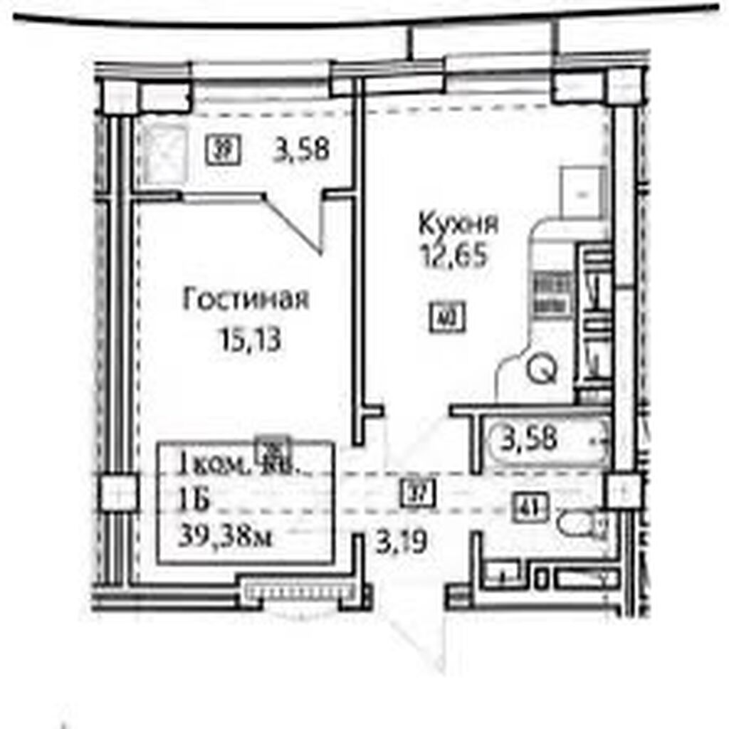 1 комната, 40 м², Южная Магистраль Элитка, 12 этаж, ПСО (под самоотделку)