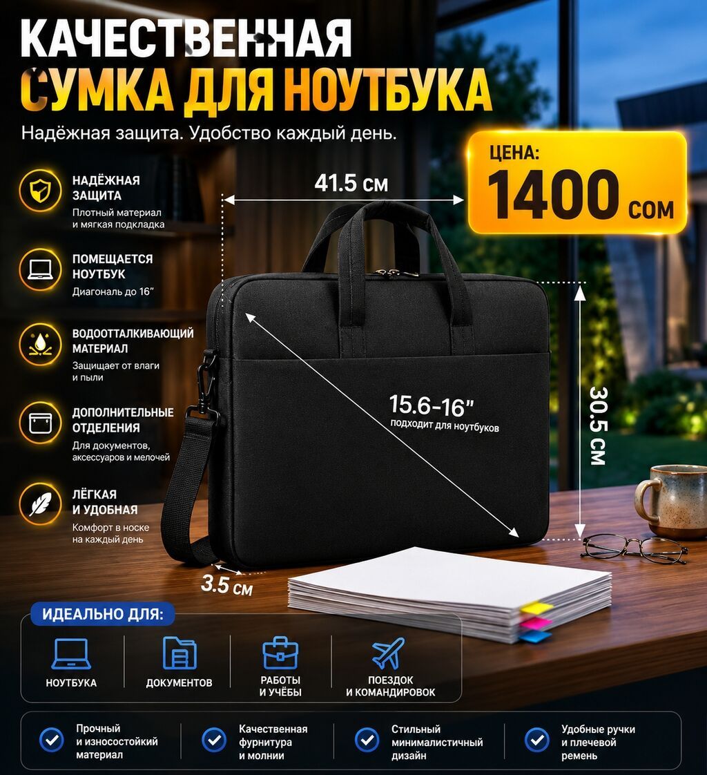 Сумка для ноутбука, подходит от 13 до 16 дюйм" Плотная качественная: фото 2