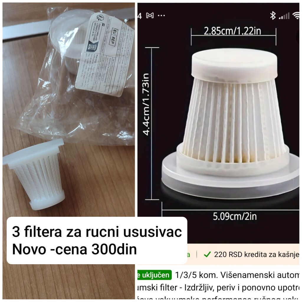 Ostali delovi za usisivače: Filteri za ručni usisivač – set od 3 komada. - Tip: cilindrični