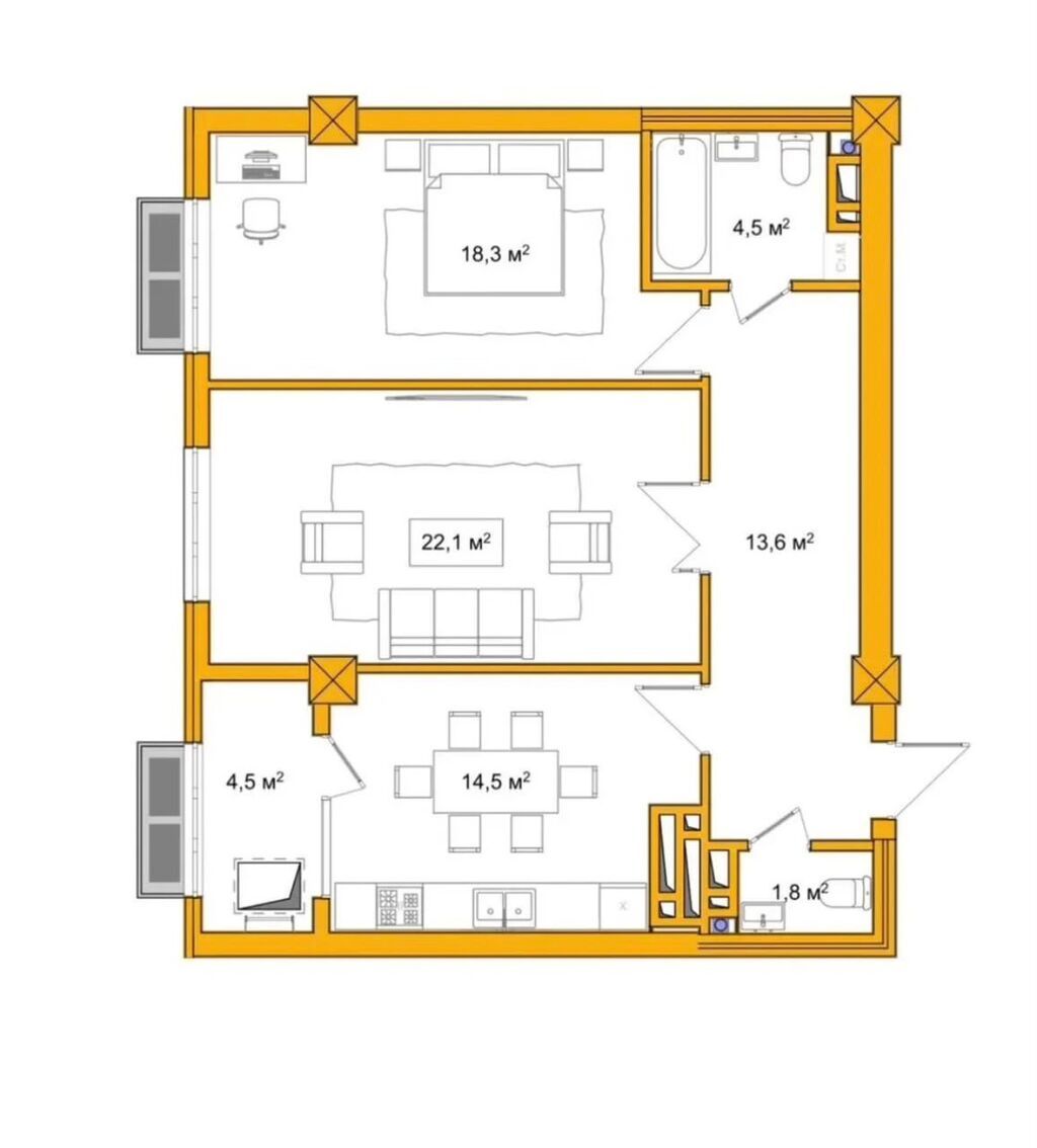 2 комнаты, 79 м², Рабочий Городок Элитка, 6 этаж, ПСО (под самоотделку): фото 2