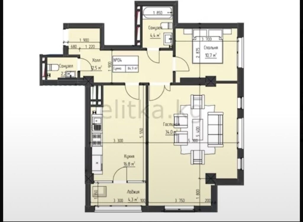 2 комнаты, 95 м², ПСО (под самоотделку): фото 2