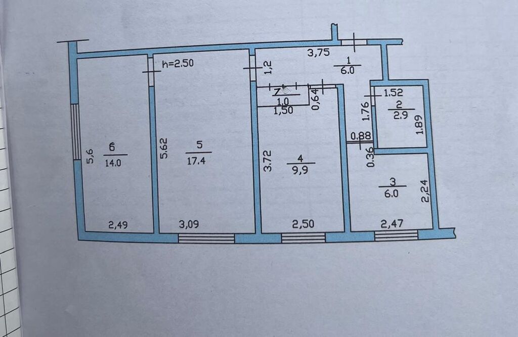 3 комнаты, 58 м², 3 мкр 104 серия, 2 этаж, Старый ремонт: фото 8