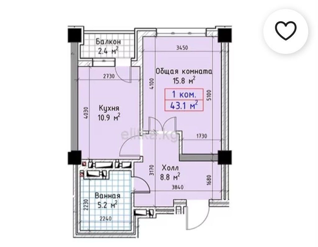 1 комната, 43 м², Технопарк Элитка, 6 этаж, ПСО (под самоотделку): фото 2