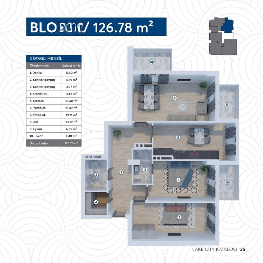 3 otaqlı, Yeni tikili, m. Koroğlu, 127 kv. m