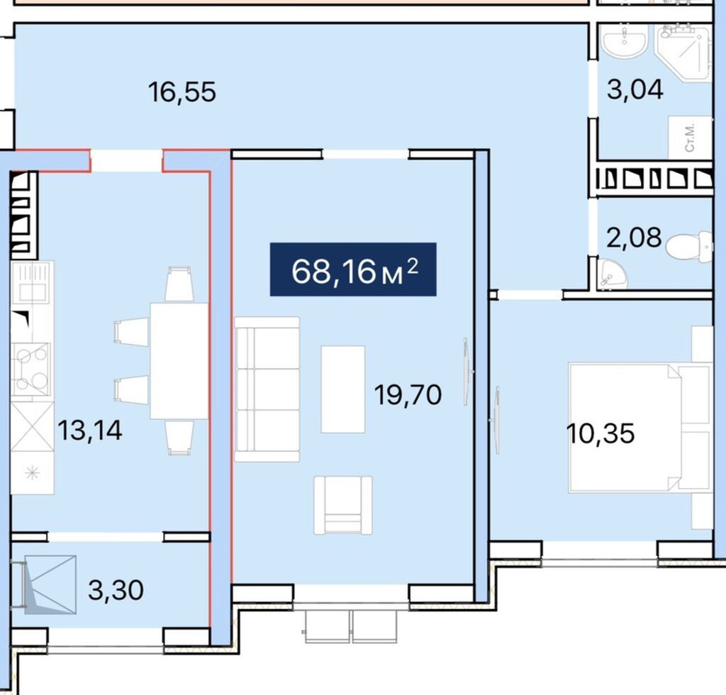 2 комнаты, 68 м², 2 этаж: фото 3