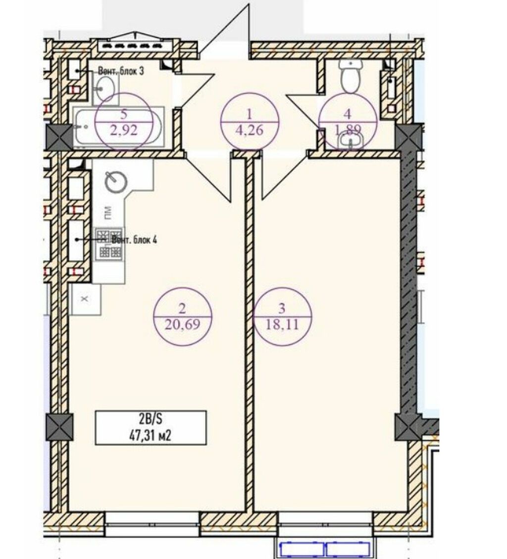 1 комната, 47 м², Асанбай мкр Элитка, 10 этаж, ПСО (под самоотделку): фото 2