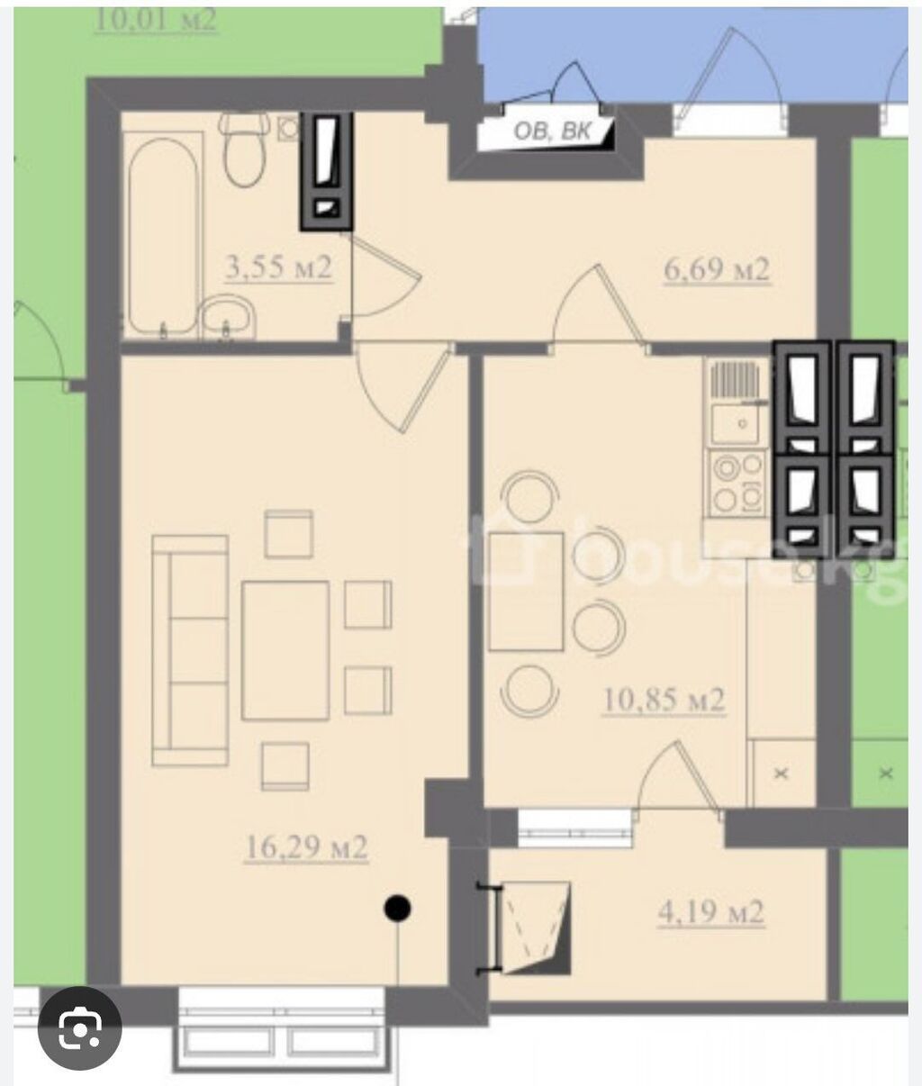 1 комната, 42 м², Технопарк Индивидуалка, 10 этаж, ПСО (под самоотделку): фото 4