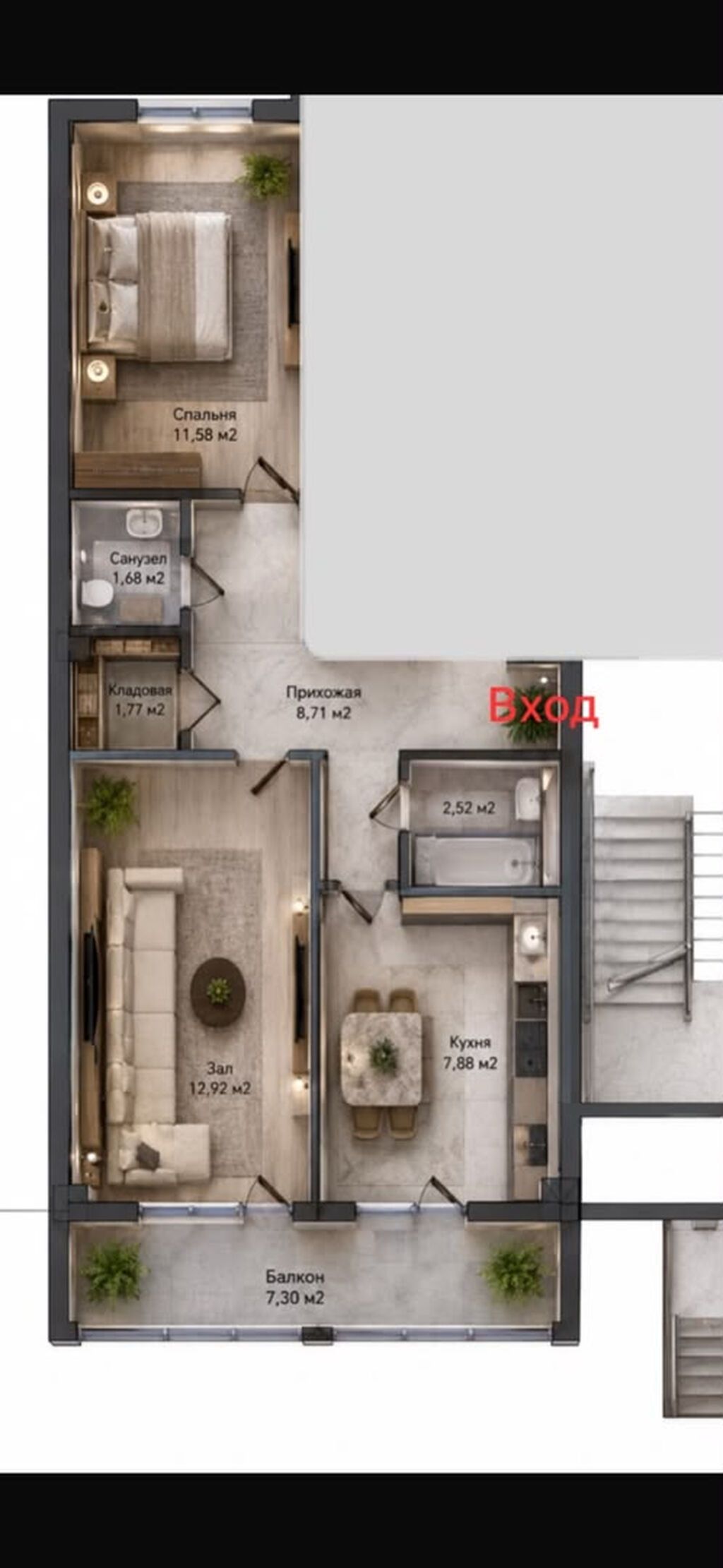 2 комнаты, 54 м², Кок-Жар мкр Элитка, 9 этаж, ПСО (под самоотделку): фото 2