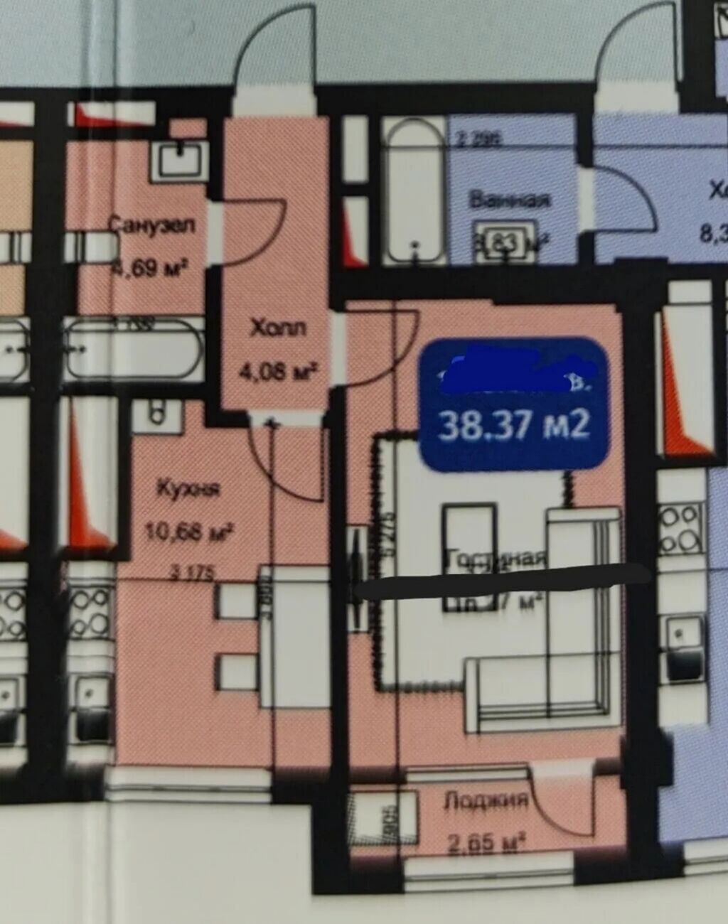 1 комната, 38 м², Кок-Жар ж/м Элитка, 6 этаж, Свежий ремонт: фото 3