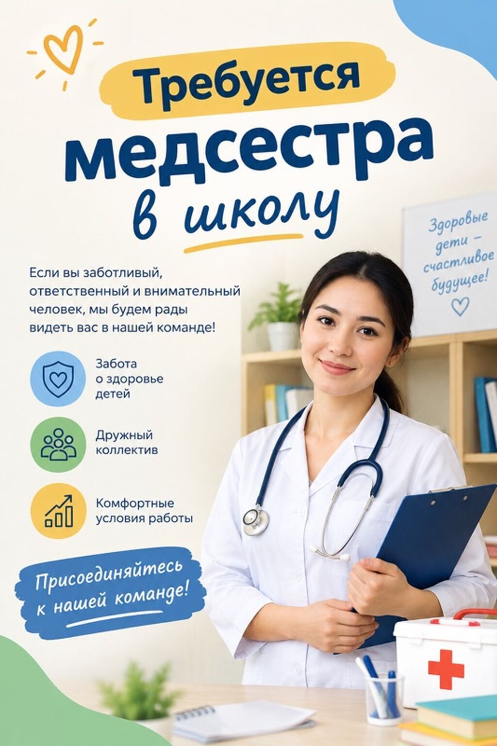 Требуется медсестра в школу