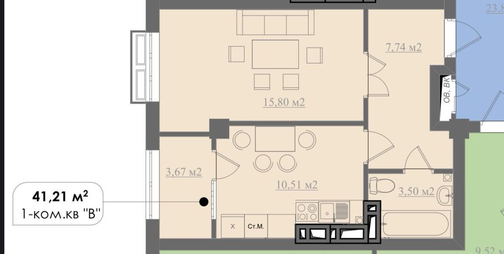 1 комната, 41 м², ул. Горького / Алматинка Элитка, 3 этаж, ПСО (под самоотделку): фото 3
