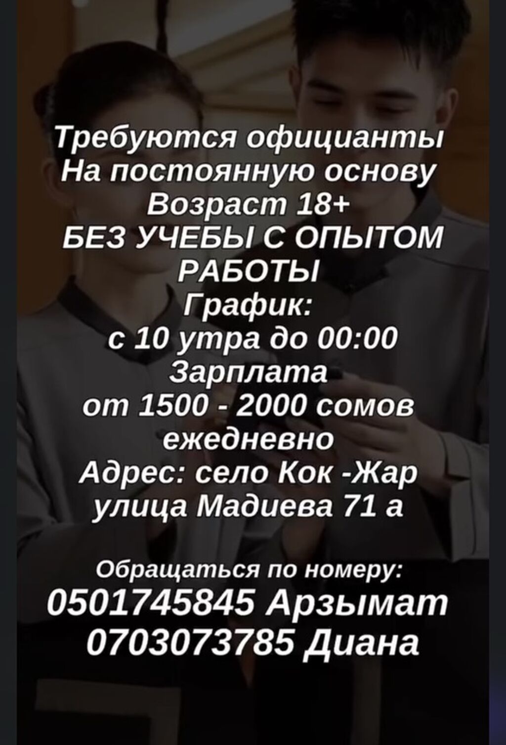 Требуется Официант 1-2 года опыта, Оплата: Ежедневно