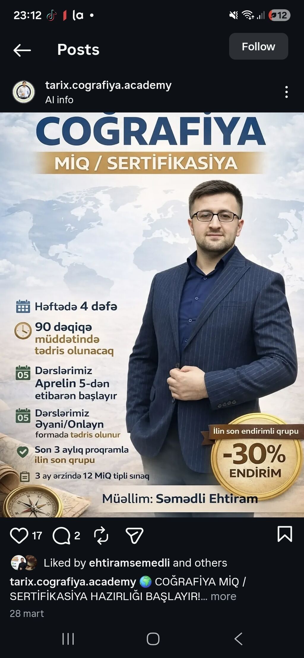 Coğrafiya üzrə imtahana hazırlıq kursu