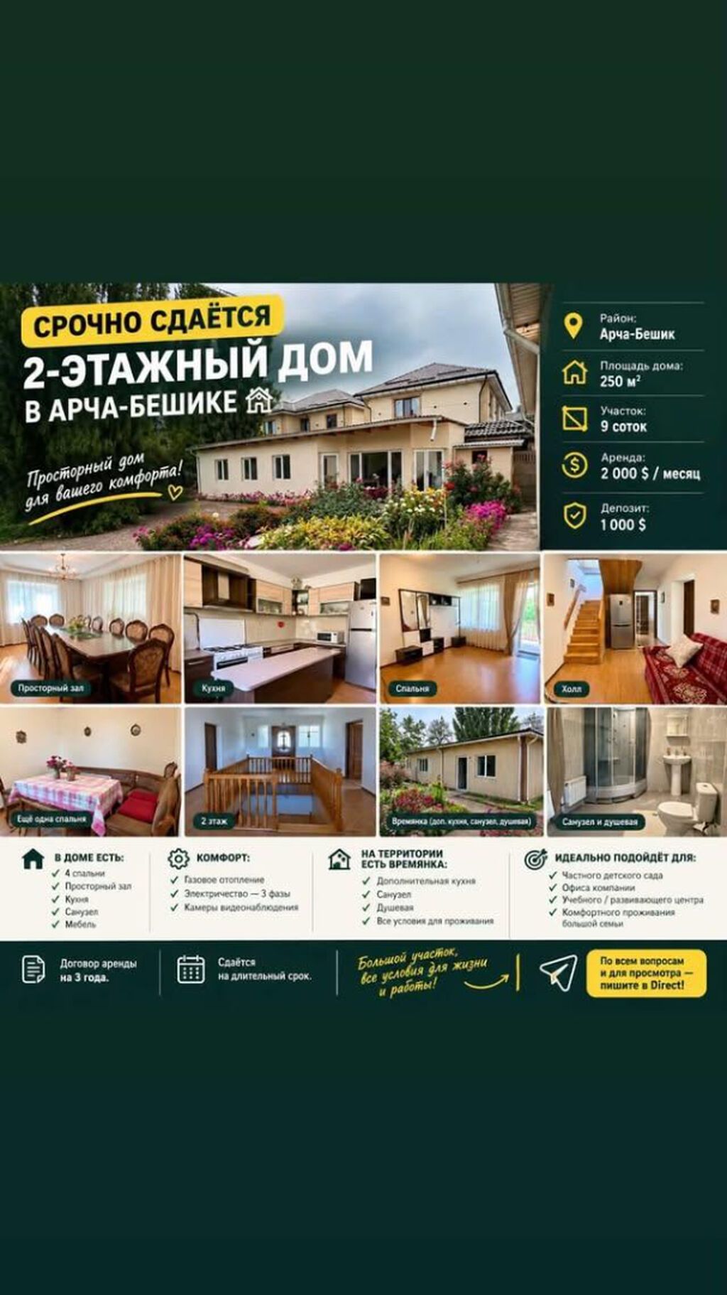 250 м², 6 комнат и более, Арча-Бешик ж/м