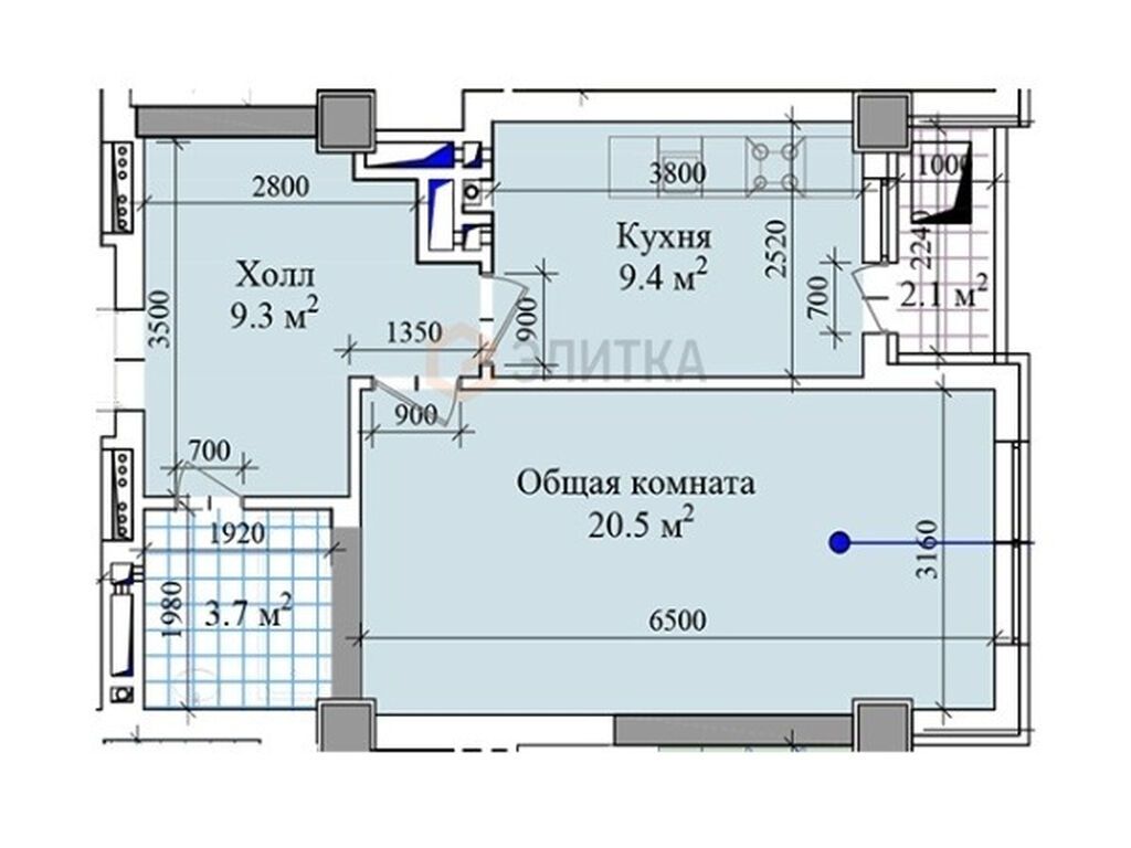 1 комната, 45 м², Элитка, 11 этаж, ПСО (под самоотделку): фото 2