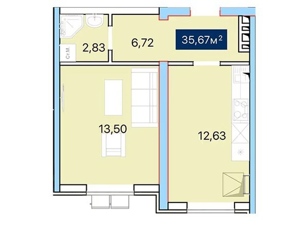 1 комната, 35 м², Достук с. Элитка, 3 этаж, Требуется ремонт: фото 1