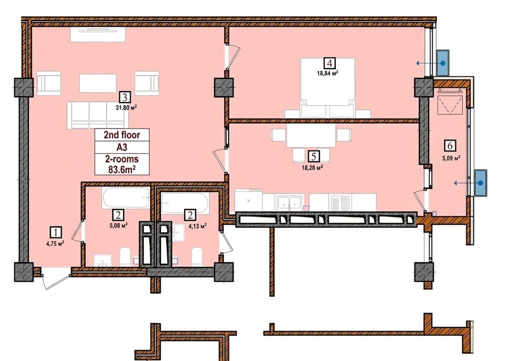 Сдам 2-комнатную квартиру 84 м² на ул. Баха / Гагарина: фото 4
