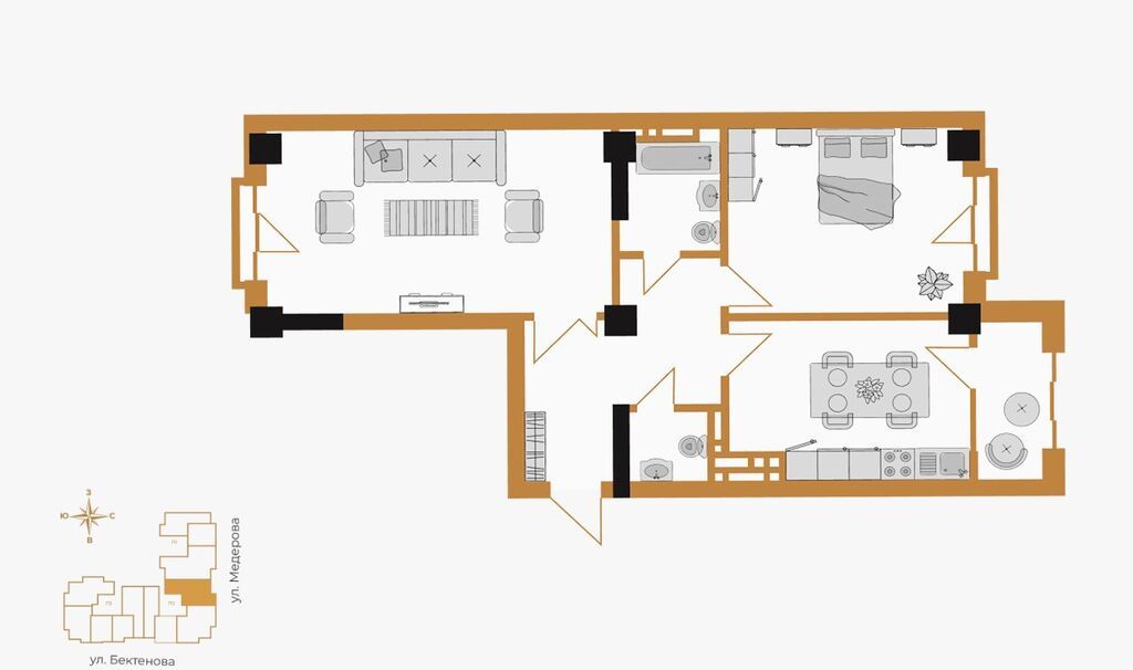 2 комнаты, 83 м², Элитка, 10 этаж, ПСО (под самоотделку): фото 4