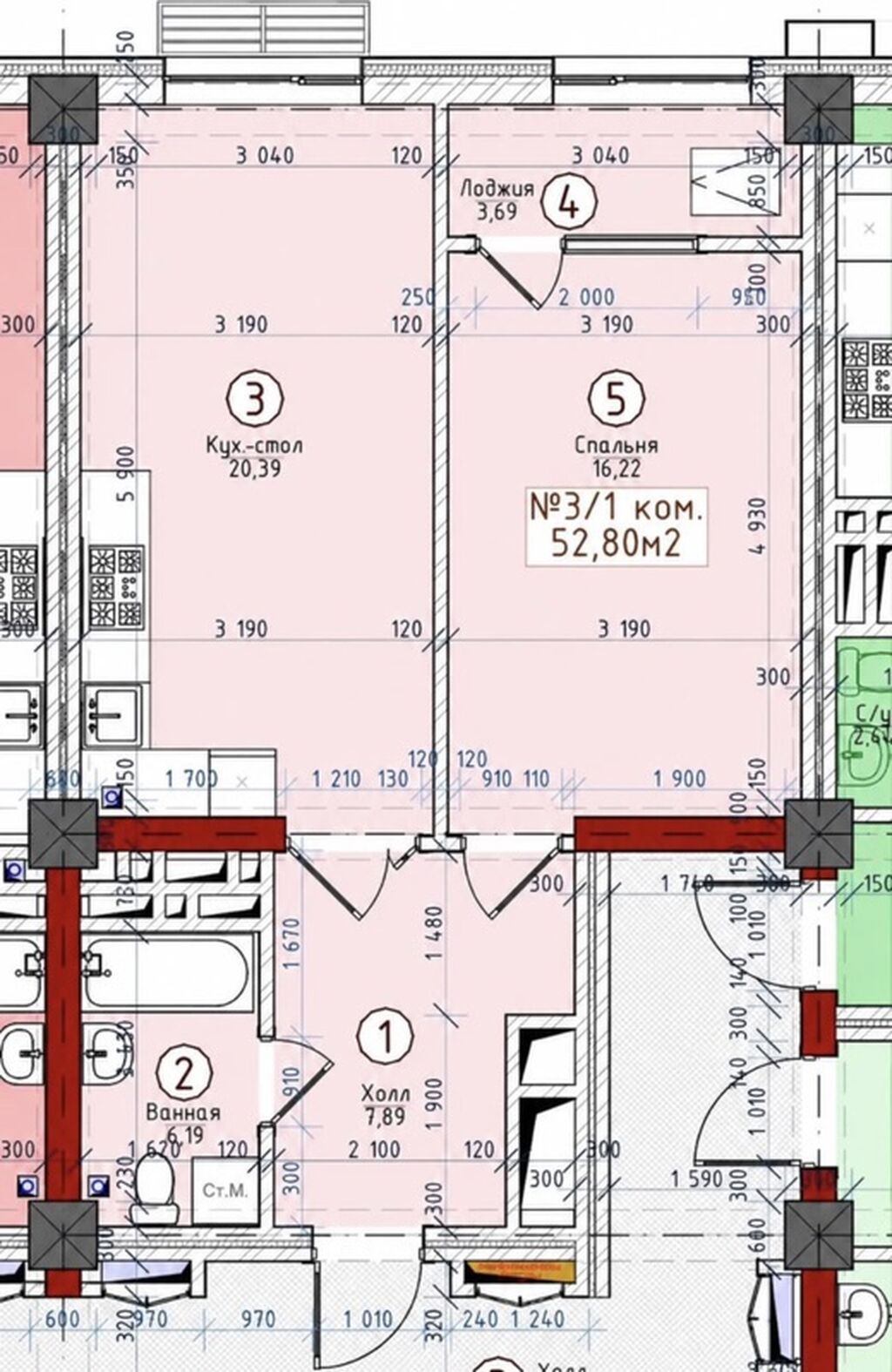 2 комнаты, 53 м², Элитка, 10 этаж, ПСО (под самоотделку): фото 4