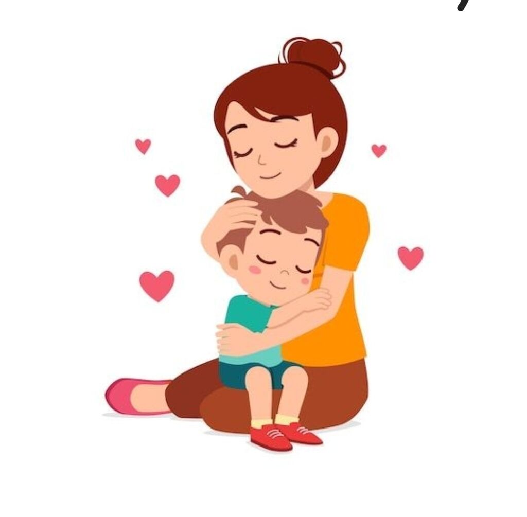 Мальчик обнимает маму в комнате рисунок