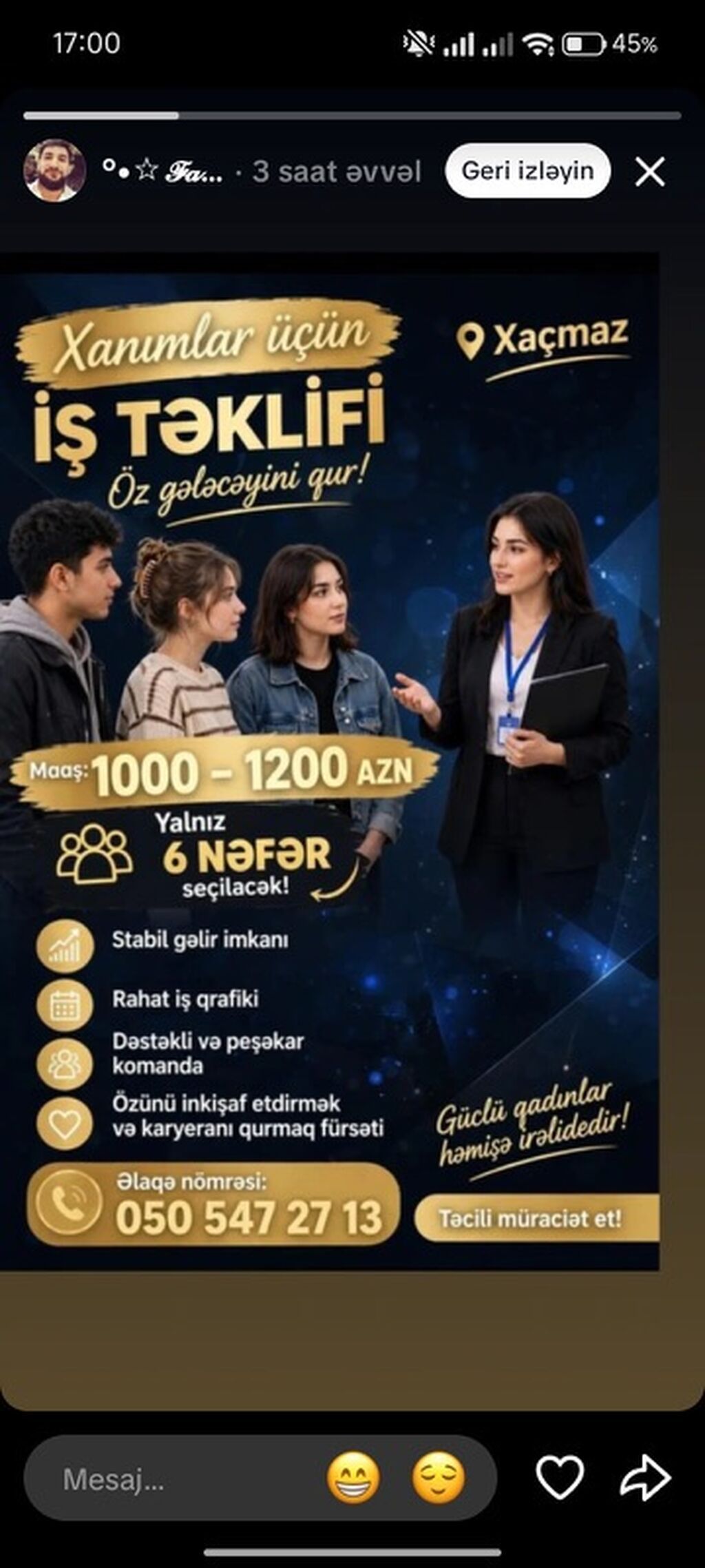 Xanımlar üçün iş təklifi – Xaçmaz Maaş: 1000–1200 AZN Yalnız 6 nəfər