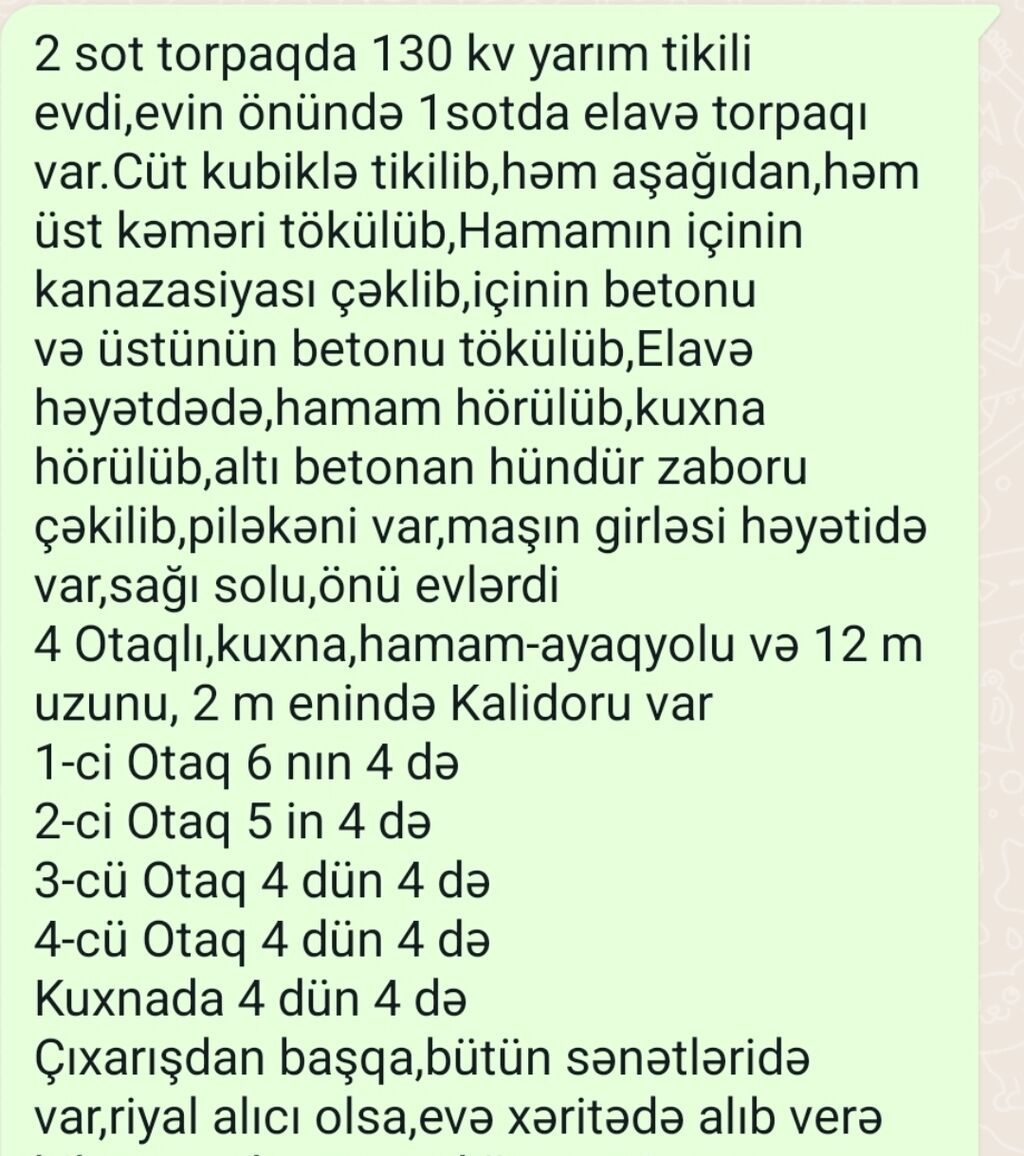4 otaqlı, 130 kv. m, Kredit yoxdur, Təmirsiz