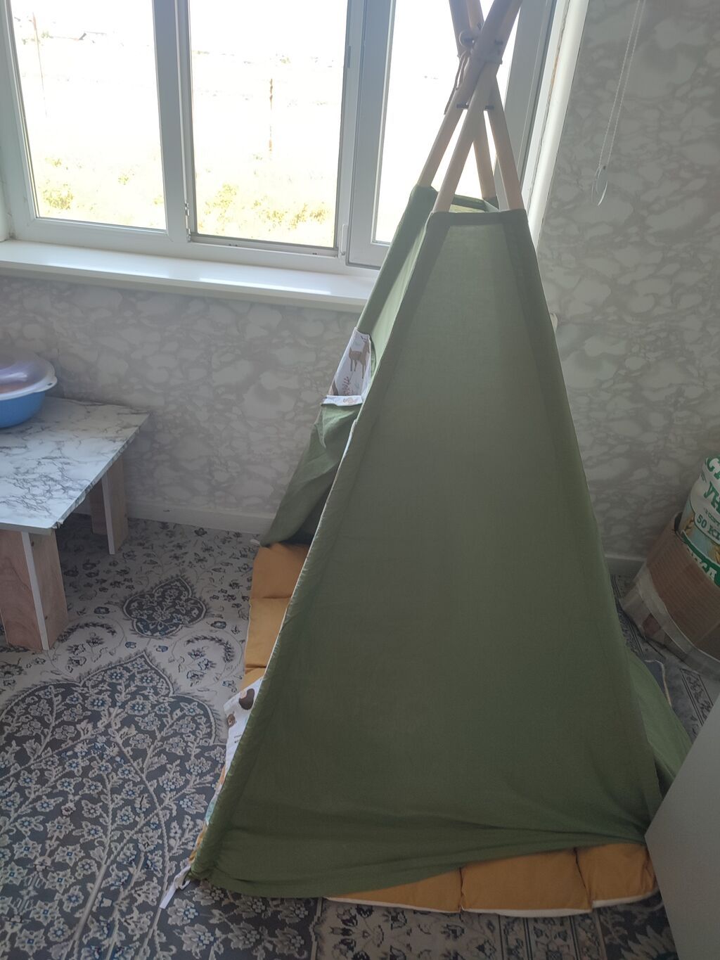 Детский вигвам-палатка с ковриком - Конструкция: каркас из деревянных: фото 2