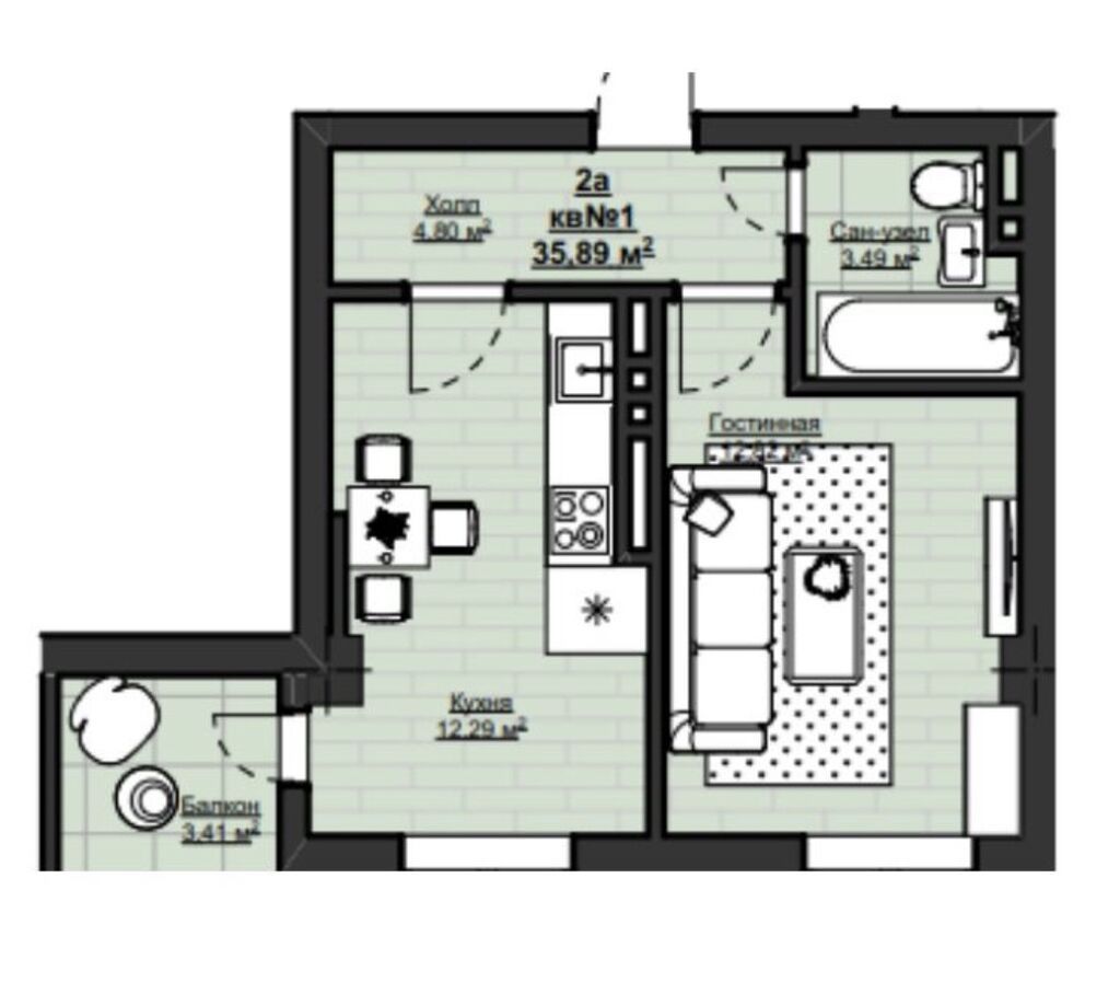 1 комната, 36 м², Асанбай мкр Элитка, 4 этаж, ПСО (под самоотделку): фото 3