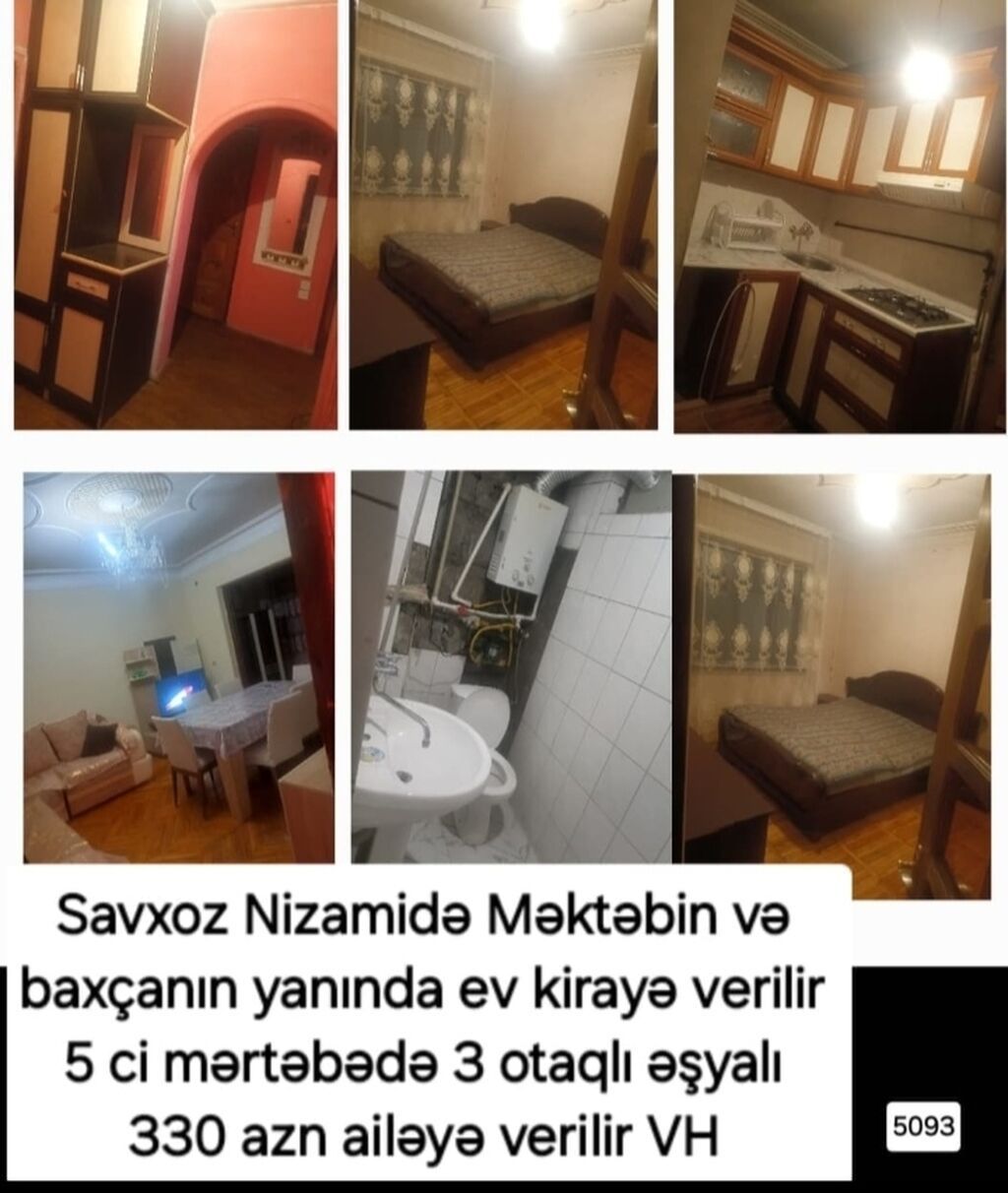 Kirayə mənzil – Savxoz Nizami, məktəb və bağçanın yaxınlığı - 5-ci