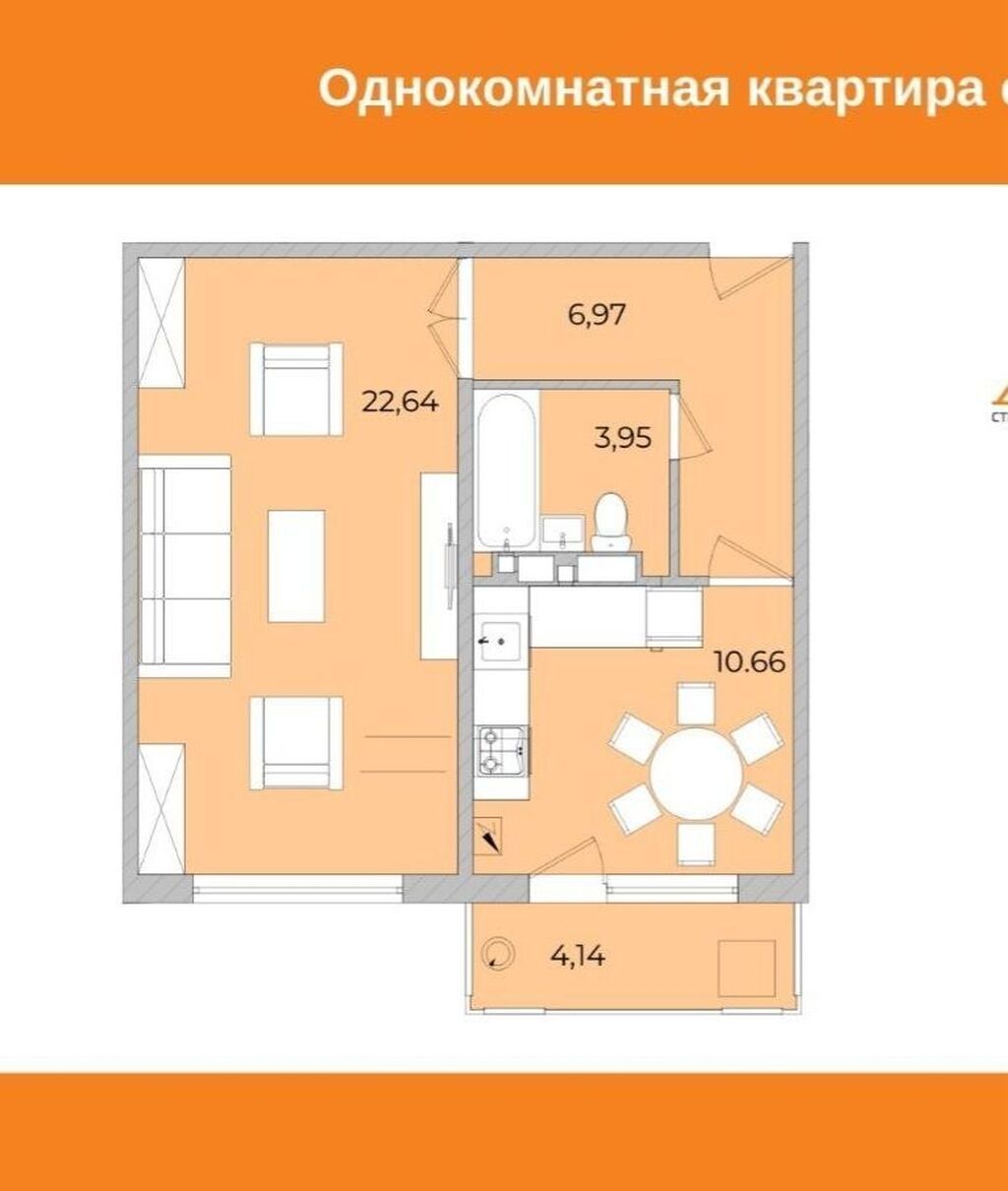 1 комната, 48 м², Городское ГАИ 108 серия, 9 этаж, ПСО (под самоотделку): фото 4