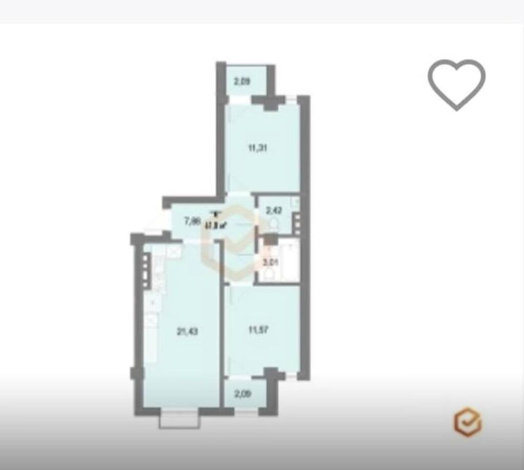 2 комнаты, 61 м², Нижний Джал (Джал-23) 4 этаж, ПСО (под самоотделку): фото 4