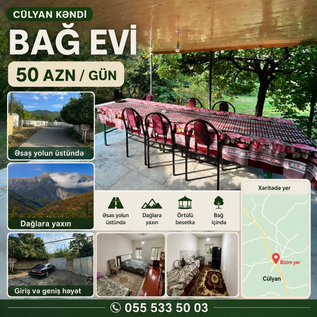 🏡 İSMAYILLI – CÜLYAN KƏNDİNDƏ GÜNLÜK BAĞ EVİ | 50 AZN İsmayıllı