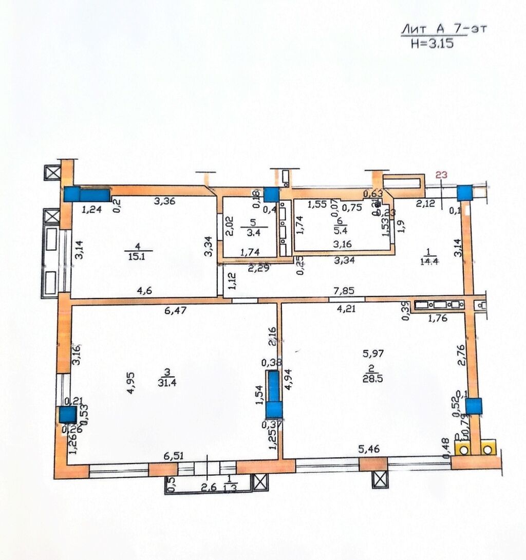 3 комнаты, 99 м², Джальская больница Элитка, 7 этаж, Свежий ремонт