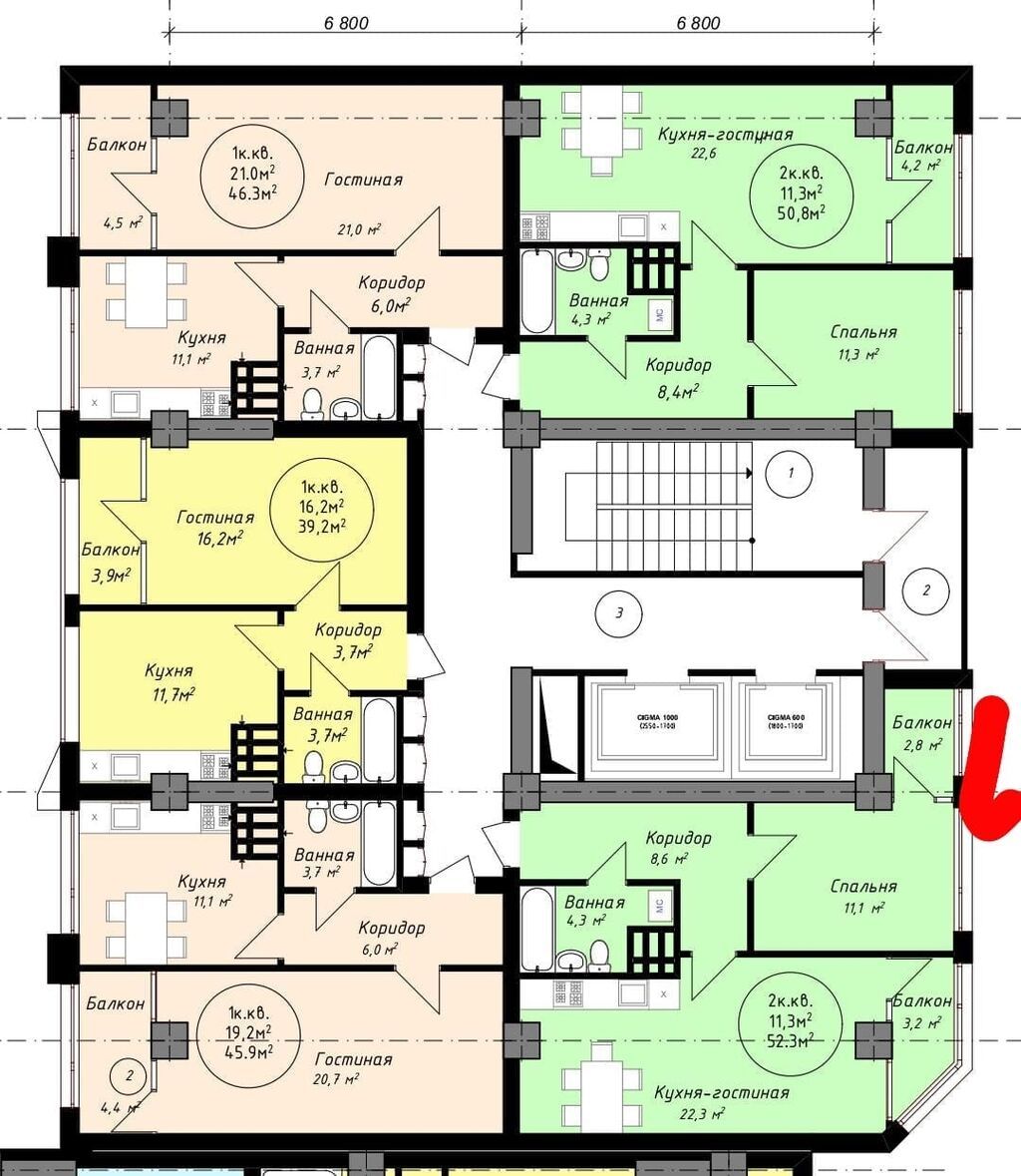 1 комната, 52 м², парк Фучика Элитка, 12 этаж, ПСО (под самоотделку): фото 4
