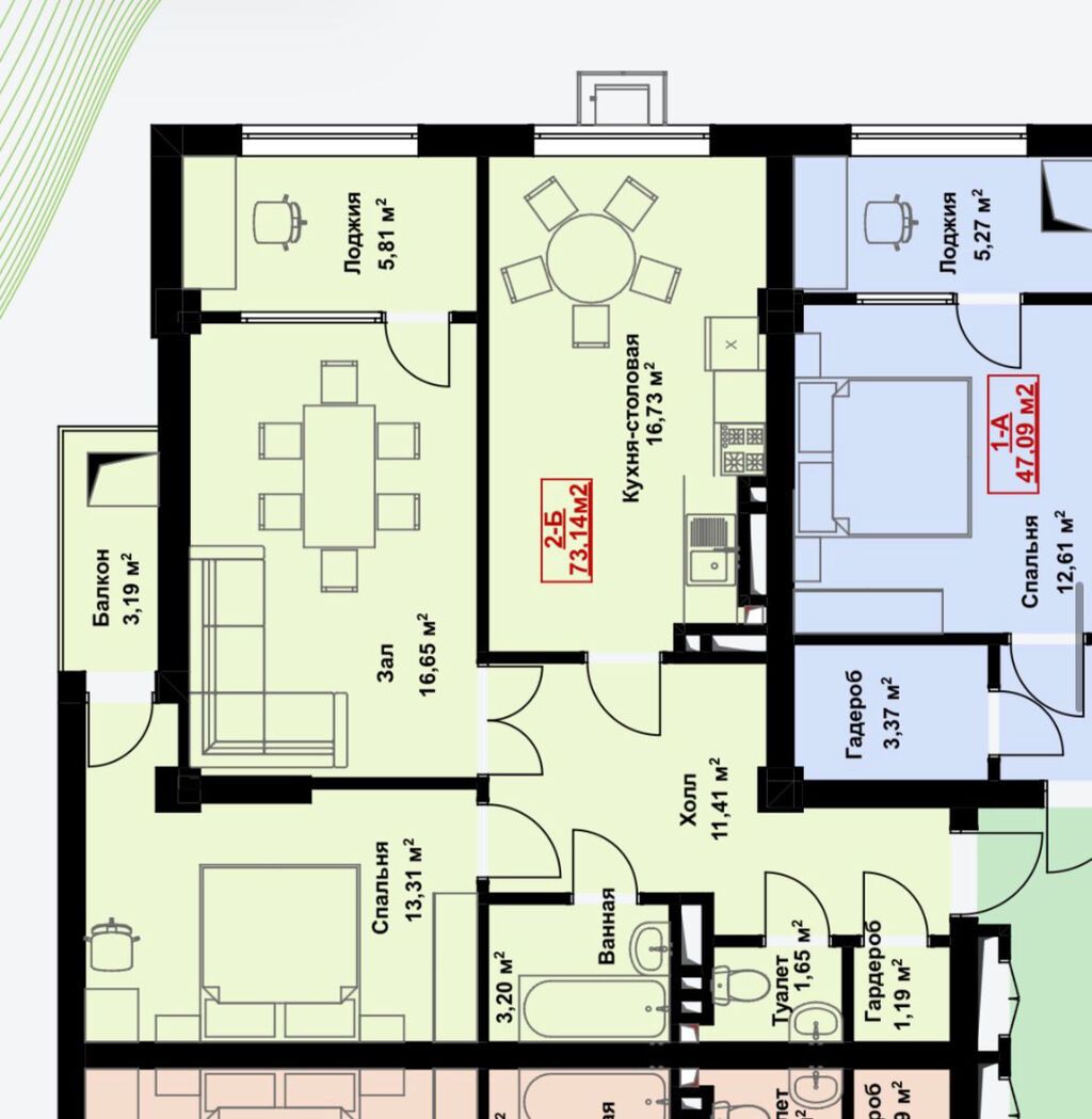 2 комнаты, 73 м², Южная Магистраль Элитка, 4 этаж, ПСО (под самоотделку): фото 4