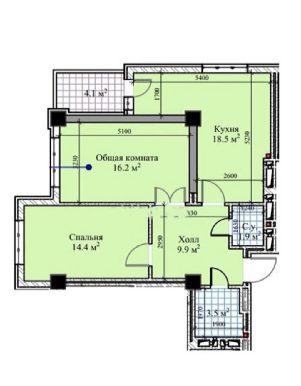 2 комнаты, 69 м², Технопарк Элитка, 11 этаж, ПСО (под самоотделку): фото 1