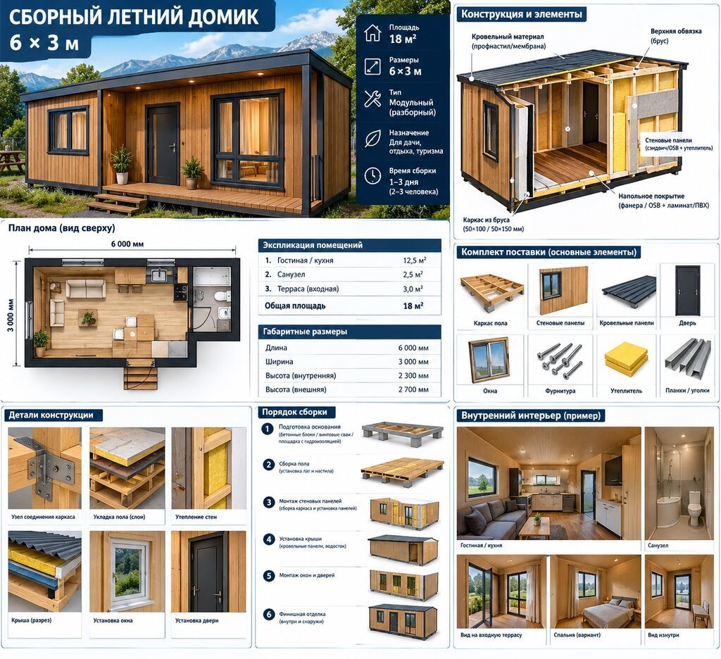 Модульный дом 6 × 3 м (площадь 18 м²) — готовое решение для: фото 2