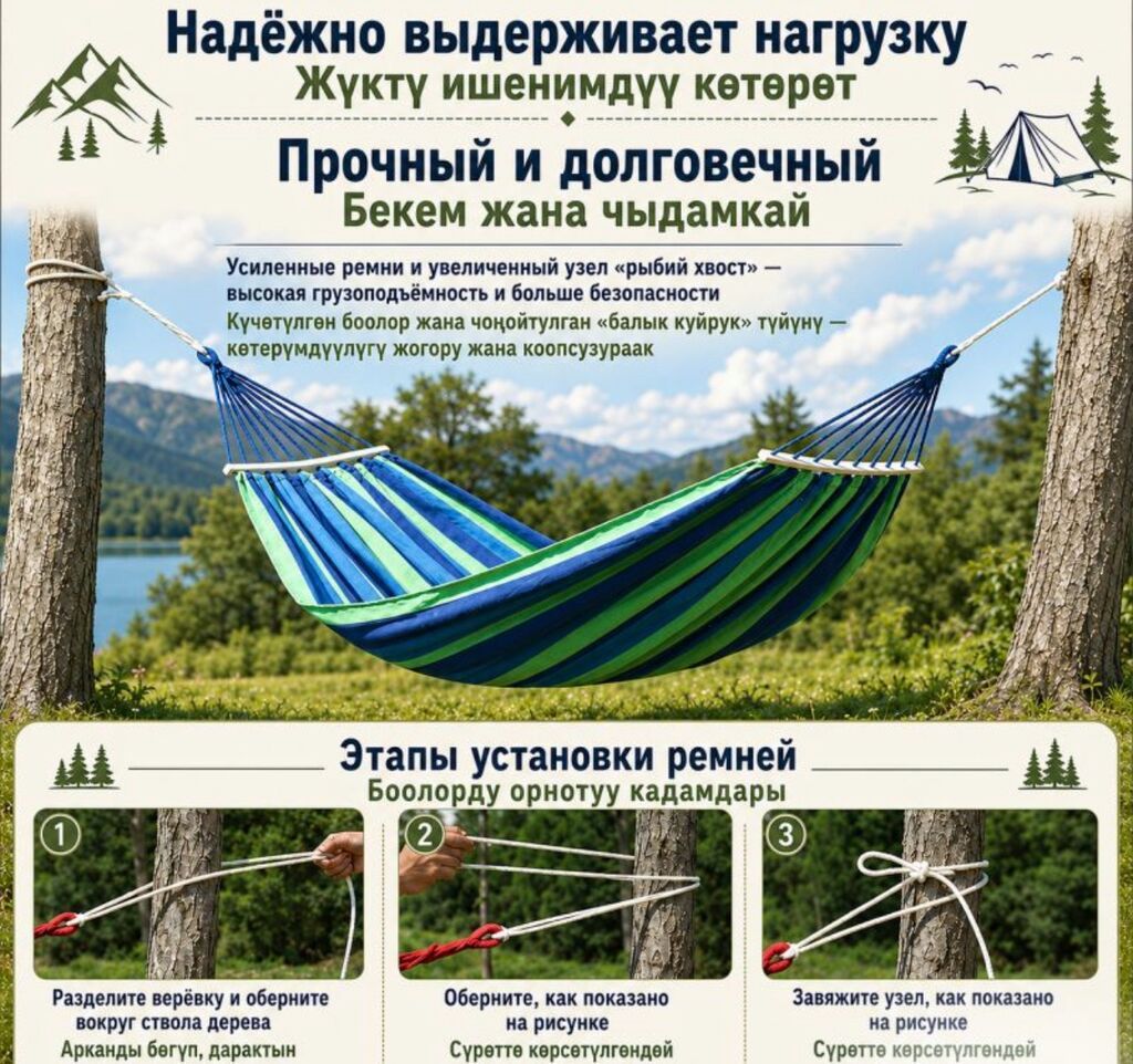 Гамак 2-ух местный Hammock Lite Купить в Бишкеке Двухместный гамак — фото 5